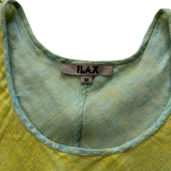 FLAX Jeanne Engelhart MEDIUM 100% Linen Yellow Blue Sleeveless Tunic Tank Top - Picture 3 of 6